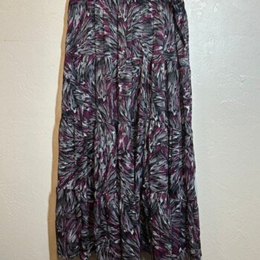 Tiered Maxi Skirt Purple Abstract Whimsigoth Dark Boho - Christopher & Banks M - Picture 2 of 5